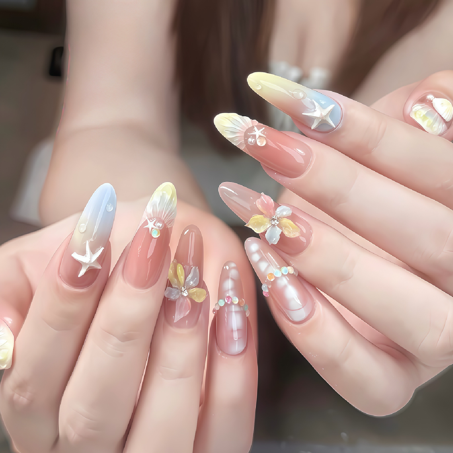 🌷3D花系デザイン、10本長さだしやり放題150分、夏人気コース