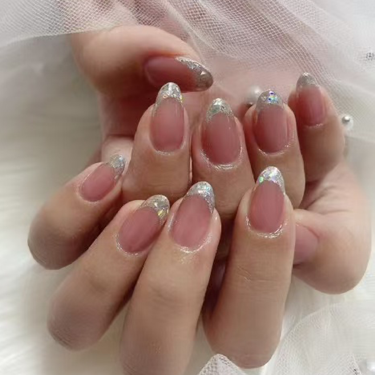 【当店大人気／ストーン2粒付き】ガラスフレンチ 6980円