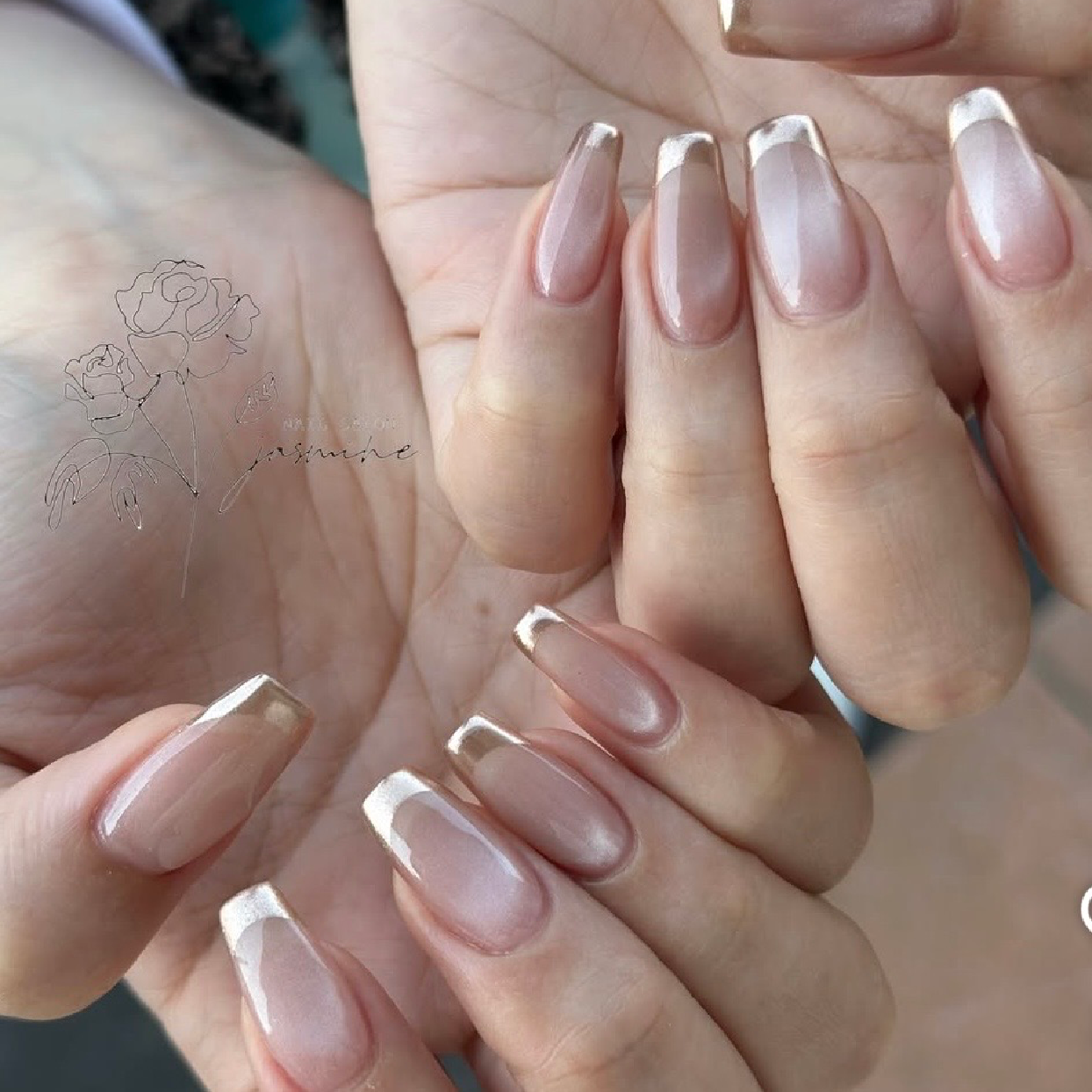 🎀 チップ長さ出し10本ミラーフレンチ／ガラスフレンチネイル