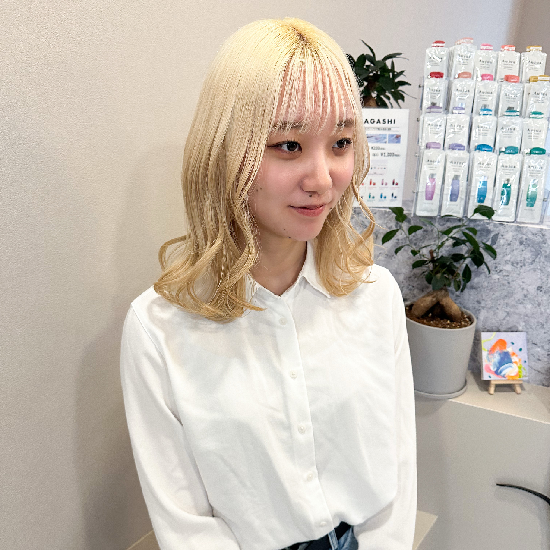 キレイなハイトーン維持☆リタッチケアブリーチ＋オンカラー
