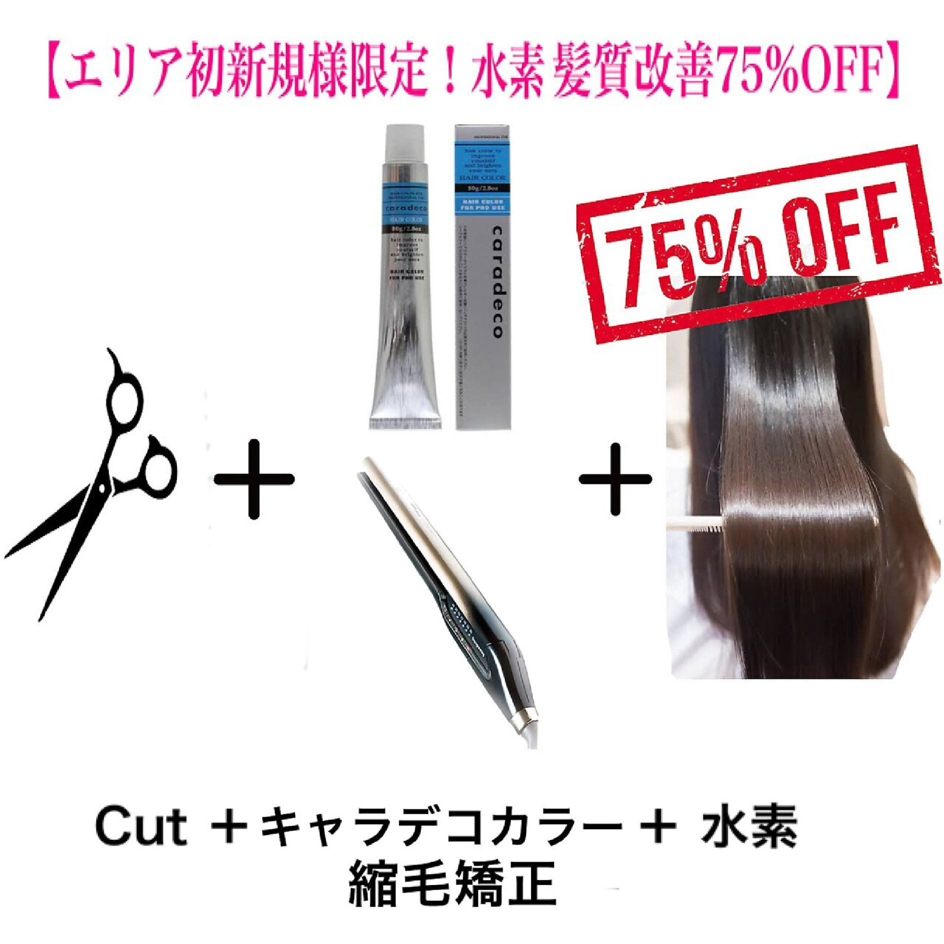 【先着50名様限定★水素TR75%OFF】カット+縮毛矯正+カラー+水素TR