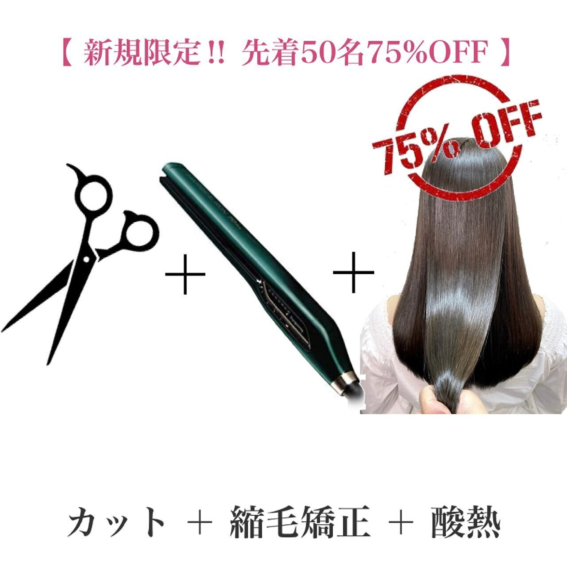【ご新規様限定酸熱75%OFF】 カット+縮毛矯正 +髪質改善ネオメテオTR