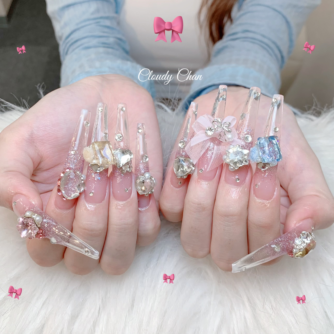 🎀EXTRA LONG 3XLチップ10本・アートやり➕パーツ付け放題