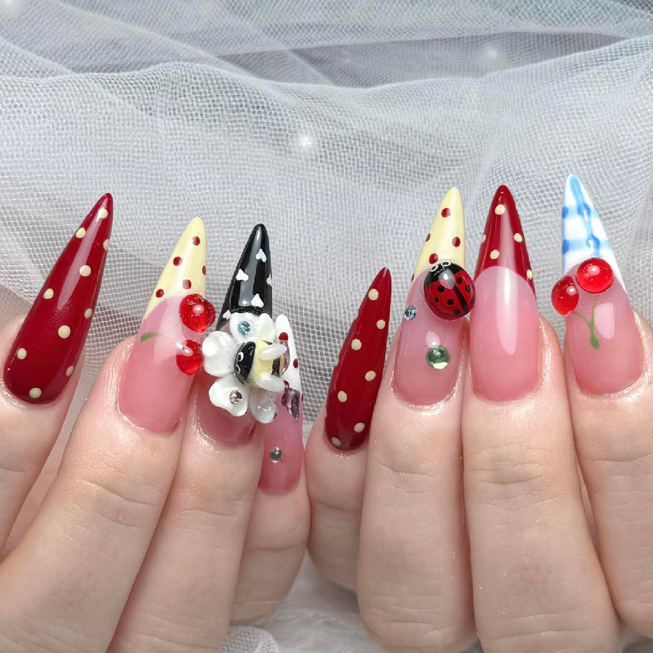 🎀チップ長さ出し10本・ぷっくりジェル・3Dアート🌸やり➕パーツ付け放題